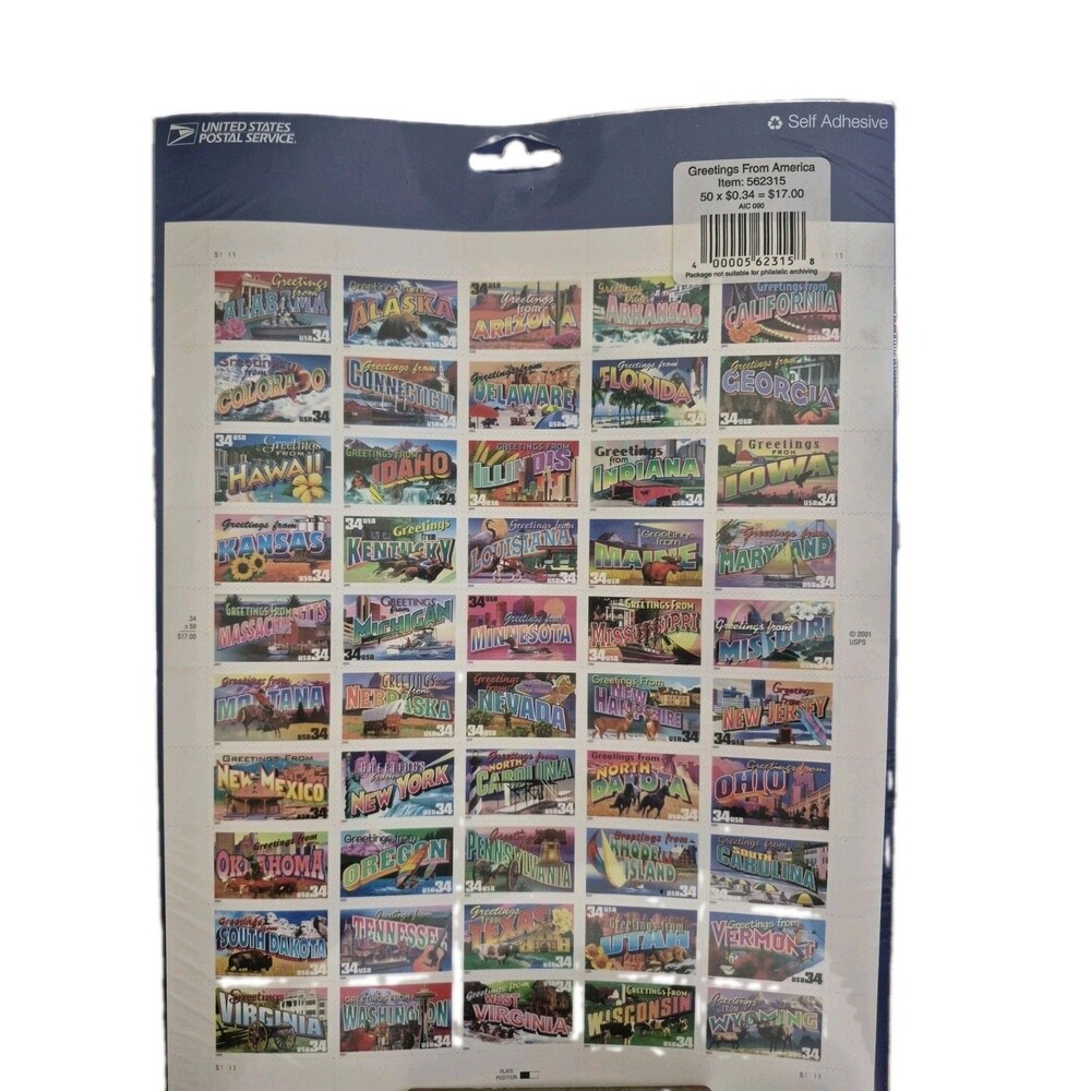 2002 USPS Greetings From America 34¢ Stamps Full Sheet 50 Sealed #3561-3610
